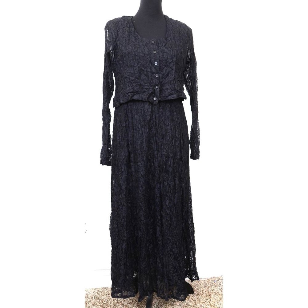 Vintage Nostalgia 90s Dress & Shrug Black Lace Sheer Midi Goth Whimsigoth LG